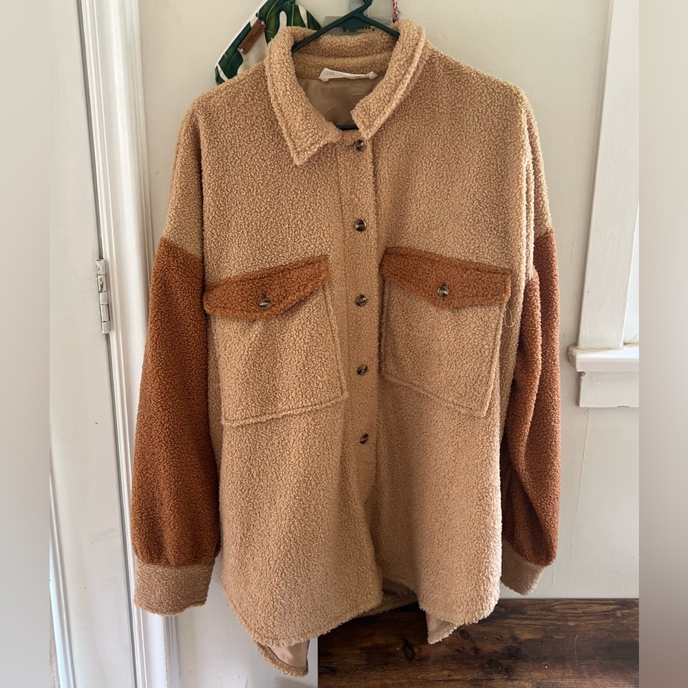 12th Tribe Chile Colorblock Sherpa Shacket